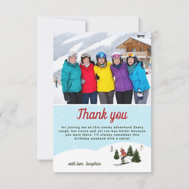 Skiing Women Ski Birthday Getaway Custom Photo Dankeskarte (Vorderseite)