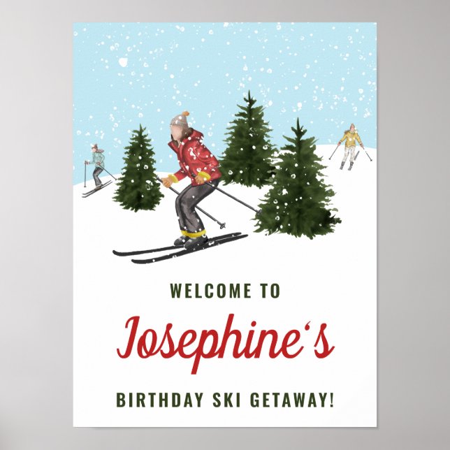 Skiing Women Ski Trip Birthday Party Welcome Poster (Vorne)