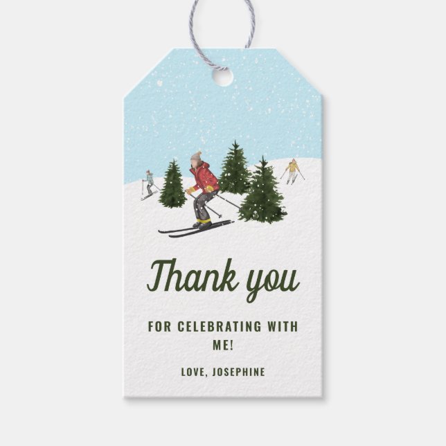 Skiing Women Winter Slopes Birthday Thank You Geschenkanhänger (Vorderseite)