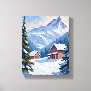 Skikabine Berglandschaft Aquarell Winter Leinwanddruck