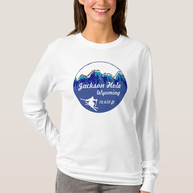 Skikunst-Damen Hoodie Jackson Hole Wyoming blauer T-Shirt (Vorderseite)