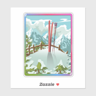 Skilandschaft Cartoon Aufkleber