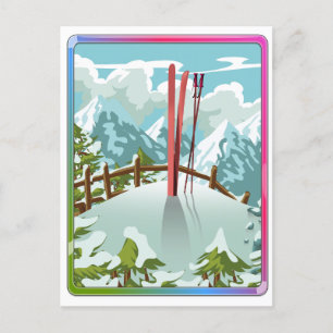 Skilandschaft Cartoon Einladungspostkarte