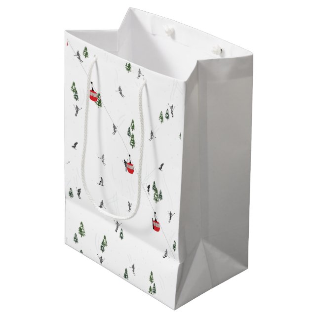 Skilanglauf Roter Skilift Illustration Mittlere Geschenktüte (Vorderseite Schrägansicht)