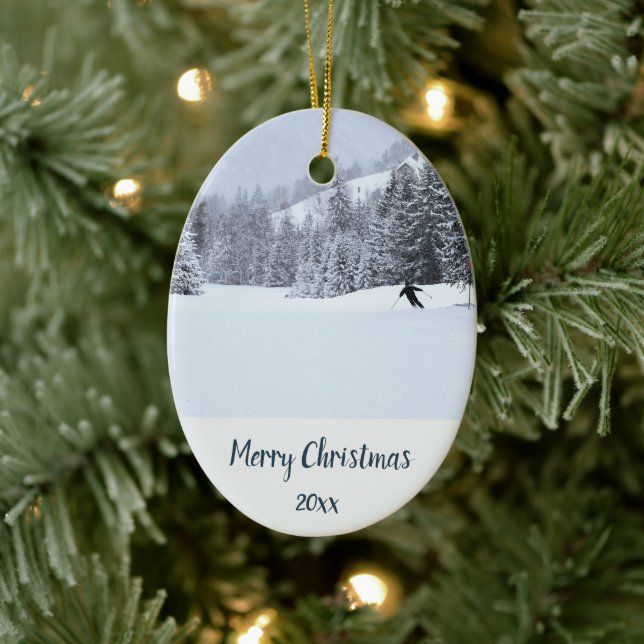 Skilanglauf Wintersport nach Maß Keramik Ornament (Baum)