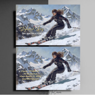 Skilehrerin beim Skifahren Visitenkarte