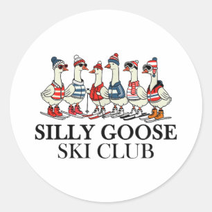 Skiliebhaber alberner Gänse-Ski-Club eine Schar Gä Runder Aufkleber