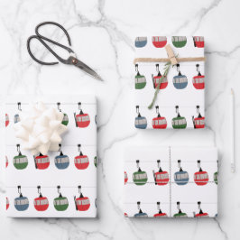 Skilift Retro-Illustration Geschenkpapier Set