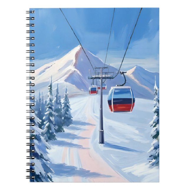 Skilift | Schneebebirg-Seilbahn Wasserfarbe Notizblock (Vorderseite)