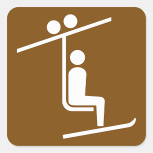 Skilift-Symbol Rustikales Wintersport-Icon Quadratischer Aufkleber