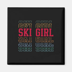 Skimädchen Lustiger geschichteter Text Skifahrer S Magnet