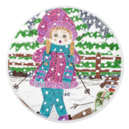 Skimädchen scherzt Raum-Keramikgriff Keramikknauf