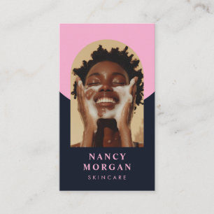 Skincare Arch Foto QR Code rosa und Marine Visitenkarte