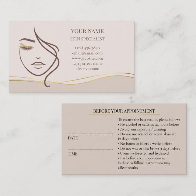 Skincare & Beauty Before care  Appointment Card Terminkarte (Vorne/Hinten)