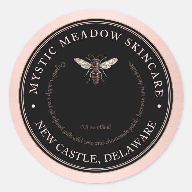 Skincare Label Queen Bee Metallic Rose Gold Runder Aufkleber (Vorderseite)