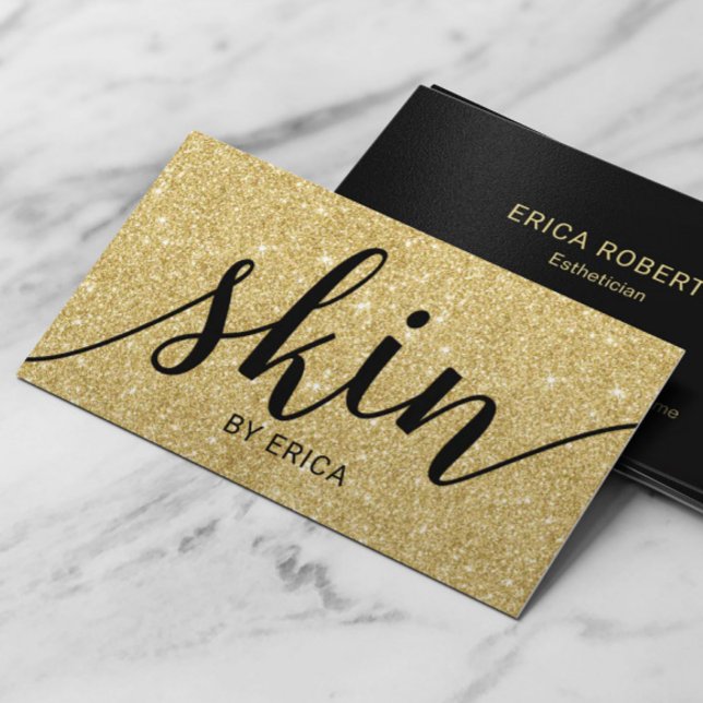Skincare Modern Gold Glitzer Skin Esthetician Visitenkarte (Von Creator hochgeladen)