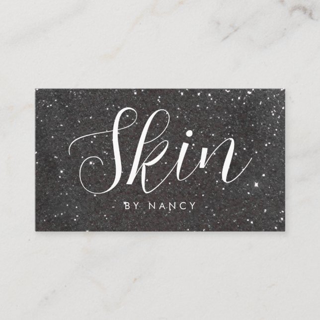 Skincare Typografie Black Glitzer Business Card Visitenkarte (Vorderseite)