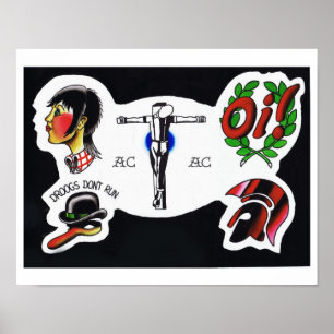 Skinhead-Tätowierungs-Flash-Blatt Poster