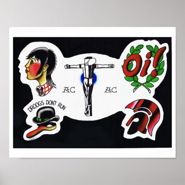 Skinhead Tattoo Flash Sheet Poster (Vorne)