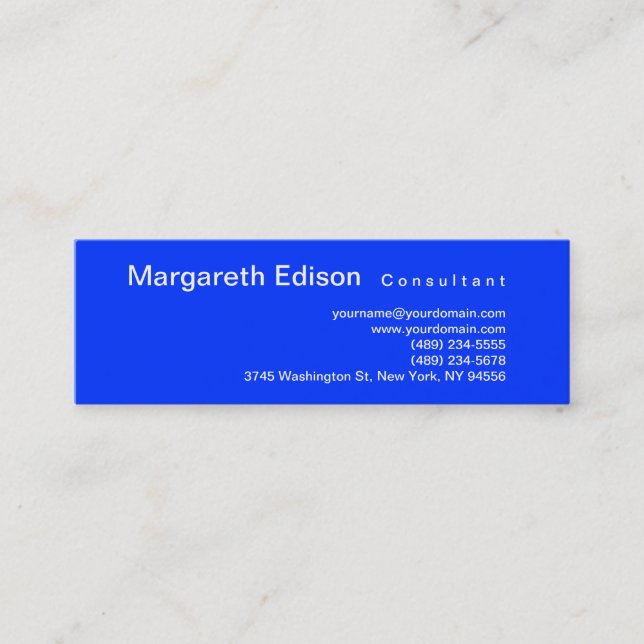 Skinny Beruflich Blue Business Card Mini Visitenkarte (Vorderseite)