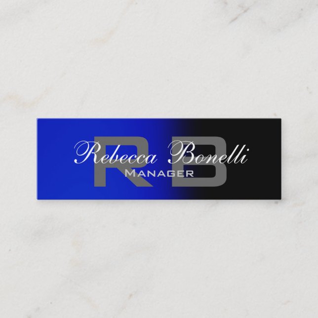 Skinny Black Blue Grey Monogram Business Card Mini Visitenkarte (Vorderseite)