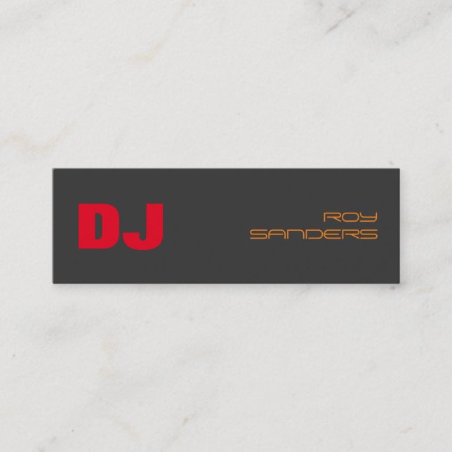 Skinny DJ Stylish Gray Background Red Orange Mini Visitenkarte (Vorderseite)