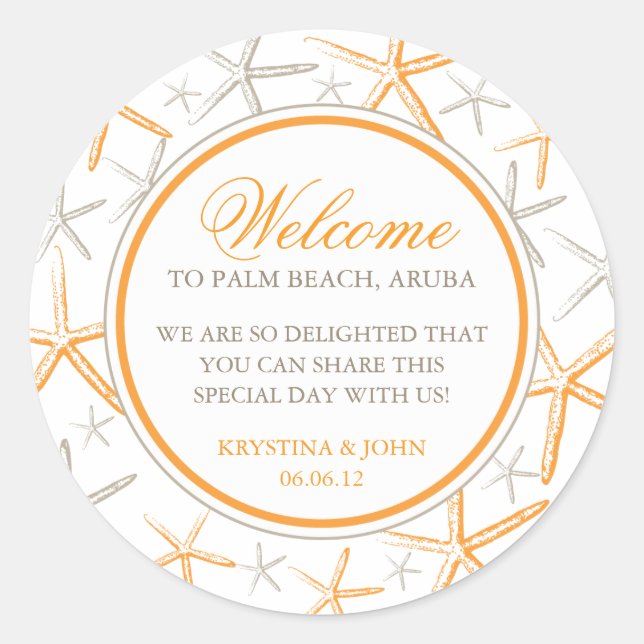 Skinny Finger Starfish Wedding Welcome Runder Aufkleber (Vorderseite)