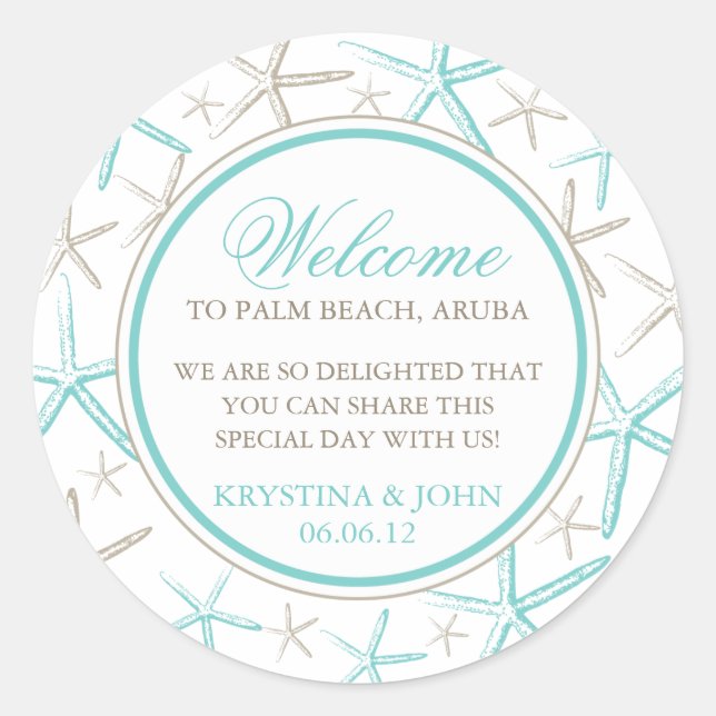 Skinny Finger Starfish Wedding Welcome Runder Aufkleber (Vorderseite)