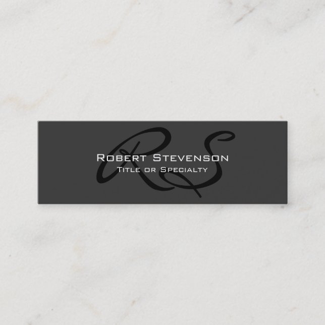 Skinny Gray Charming Script Monogram Business Card Mini Visitenkarte (Vorderseite)
