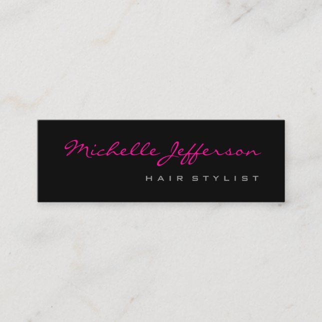Skinny Hair Stylist Script Grau Pink Business Card Mini Visitenkarte (Vorderseite)