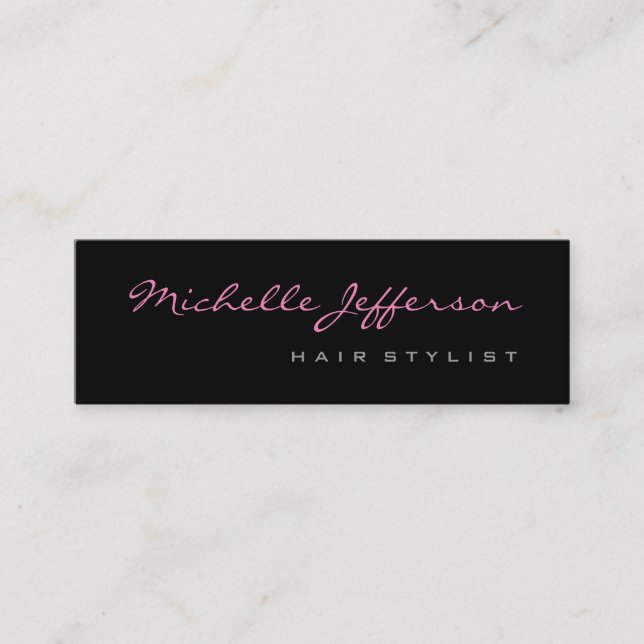 Skinny Hair Stylist Script Grau Pink Business Card Mini Visitenkarte (Vorderseite)