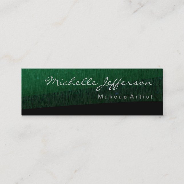 Skinny Modern Green Black Pattern Business Card Mini Visitenkarte (Vorderseite)
