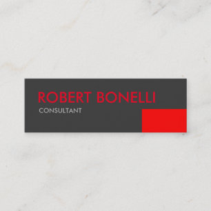 Skinny Modern Red Bold Text Gray Business Card Mini Visitenkarte