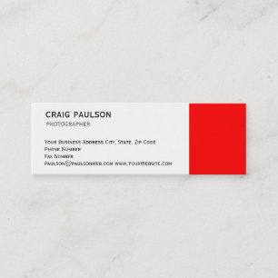 Skinny Modern Red White Black Business Card Mini Visitenkarte