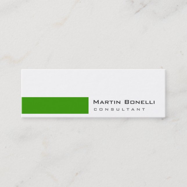 Skinny Modern White Green Simple Business Card Mini Visitenkarte (Vorderseite)