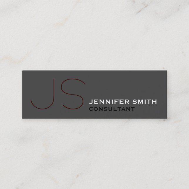 Skinny Monogram Consultant Dark Gray Business Card Mini Visitenkarte (Vorderseite)