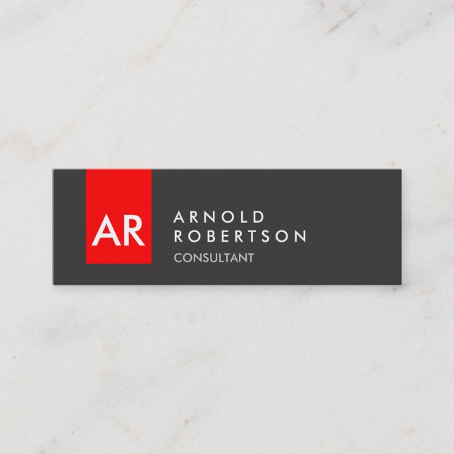 Skinny Monogram Gray Red Consultant Business Card Mini Visitenkarte (Vorderseite)