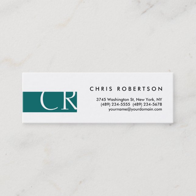 Skinny Monogram Schwarz-weiß Blue Business Card Mini Visitenkarte (Vorderseite)