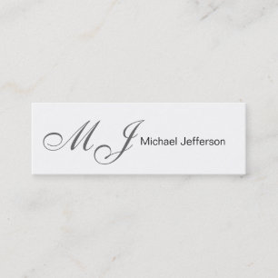 Skinny Monogram White Gray Business Card Mini Visitenkarte