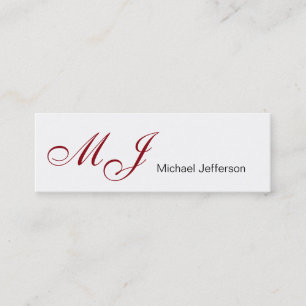 Skinny Monogram White Red Script Business Card Mini Visitenkarte