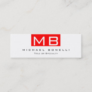 Skinny Monogram White Red Trendy Business Card Mini Visitenkarte