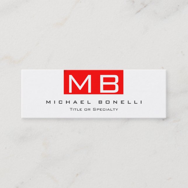 Skinny Monogram White Red Trendy Business Card Mini Visitenkarte (Vorderseite)