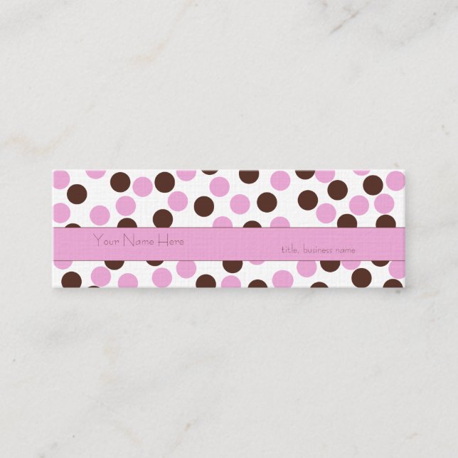 Skinny Pink and Brown Polka Dot Business Card Mini Visitenkarte (Vorderseite)