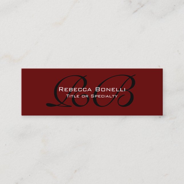 Skinny Red Schwarz-weiß Monogram Business Card Mini Visitenkarte (Vorderseite)
