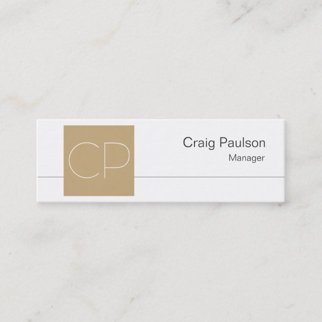 Skinny Schwarz-weiß Beige Monogram Business Card Mini Visitenkarte (Vorderseite)