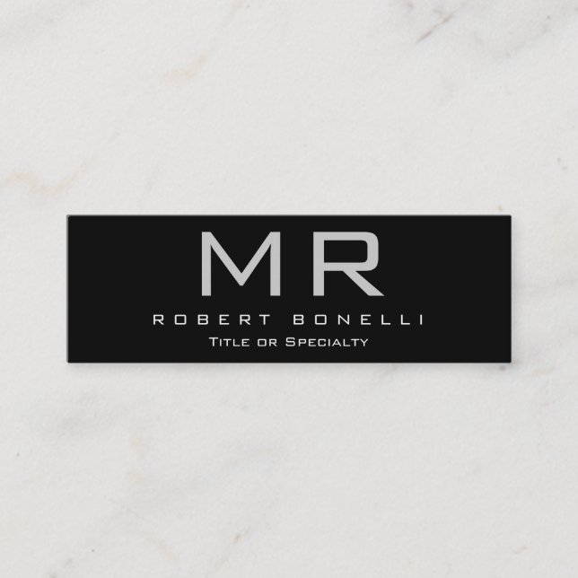 Skinny Schwarz-weiß Gray Monogram Business Card Mini Visitenkarte (Vorderseite)