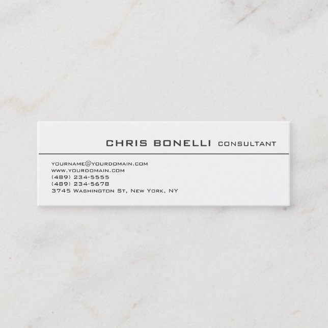 Skinny Slim White Trendy Modern Business Card Mini Visitenkarte (Vorderseite)