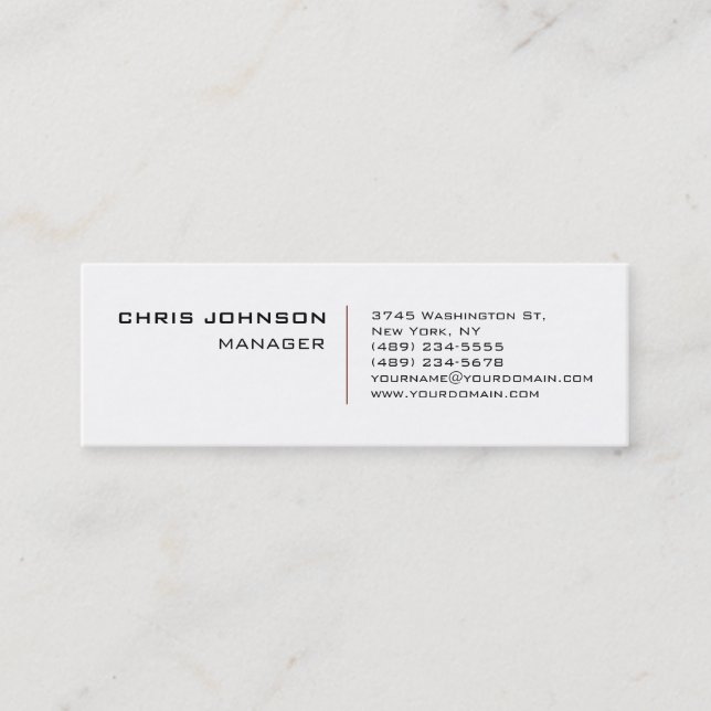 Skinny Trendy White Manager Business Card Mini Visitenkarte (Vorderseite)