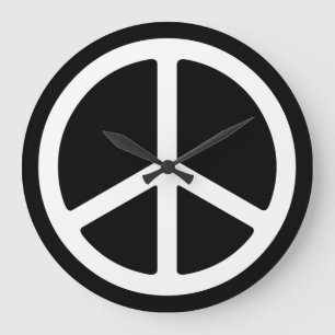 Skinny White Peace Sign on Black Wall Clock Große Wanduhr