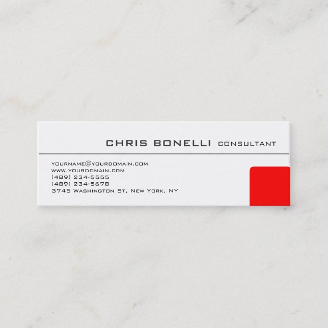 Skinny White Red Trendy Chic Business Card Mini Visitenkarte (Vorderseite)